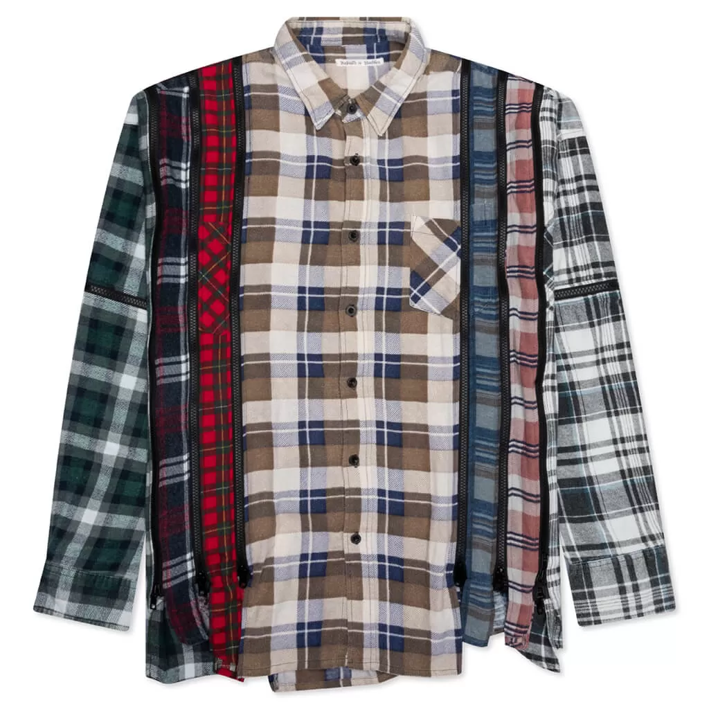 Rebuild by Flannel Shirt 7 Cuts Zipped Wide Shirt - Tan/Brown