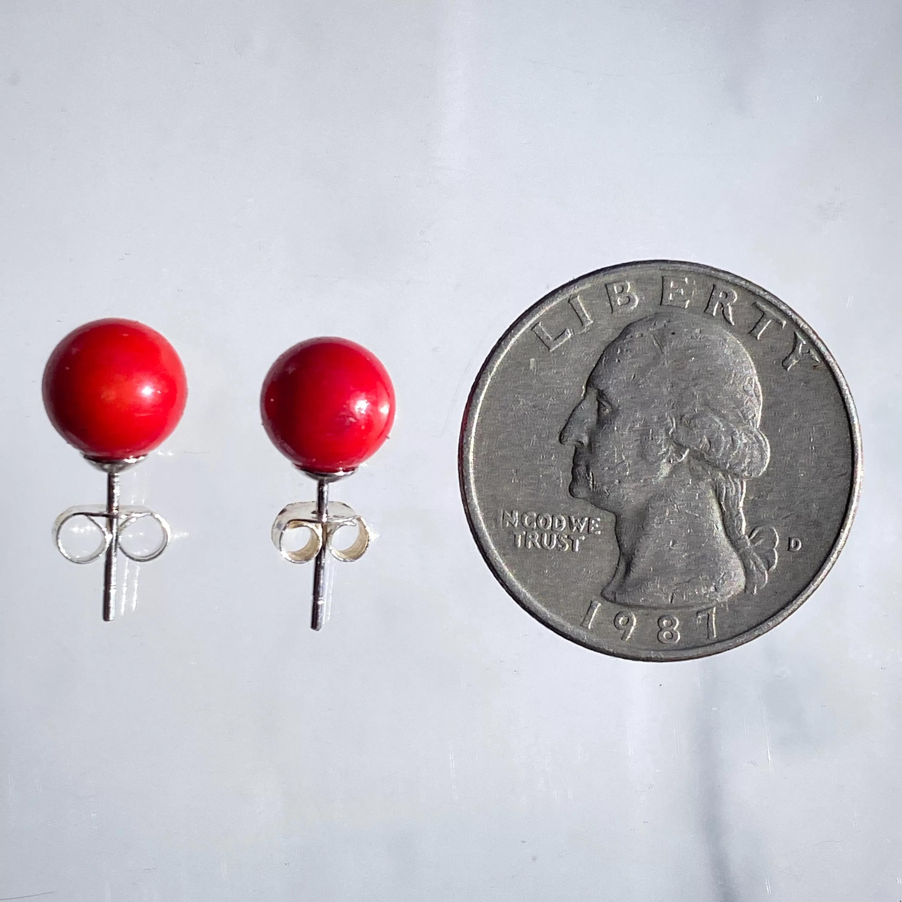 Red Coral Stud Earrings on Sterling Silver Posts