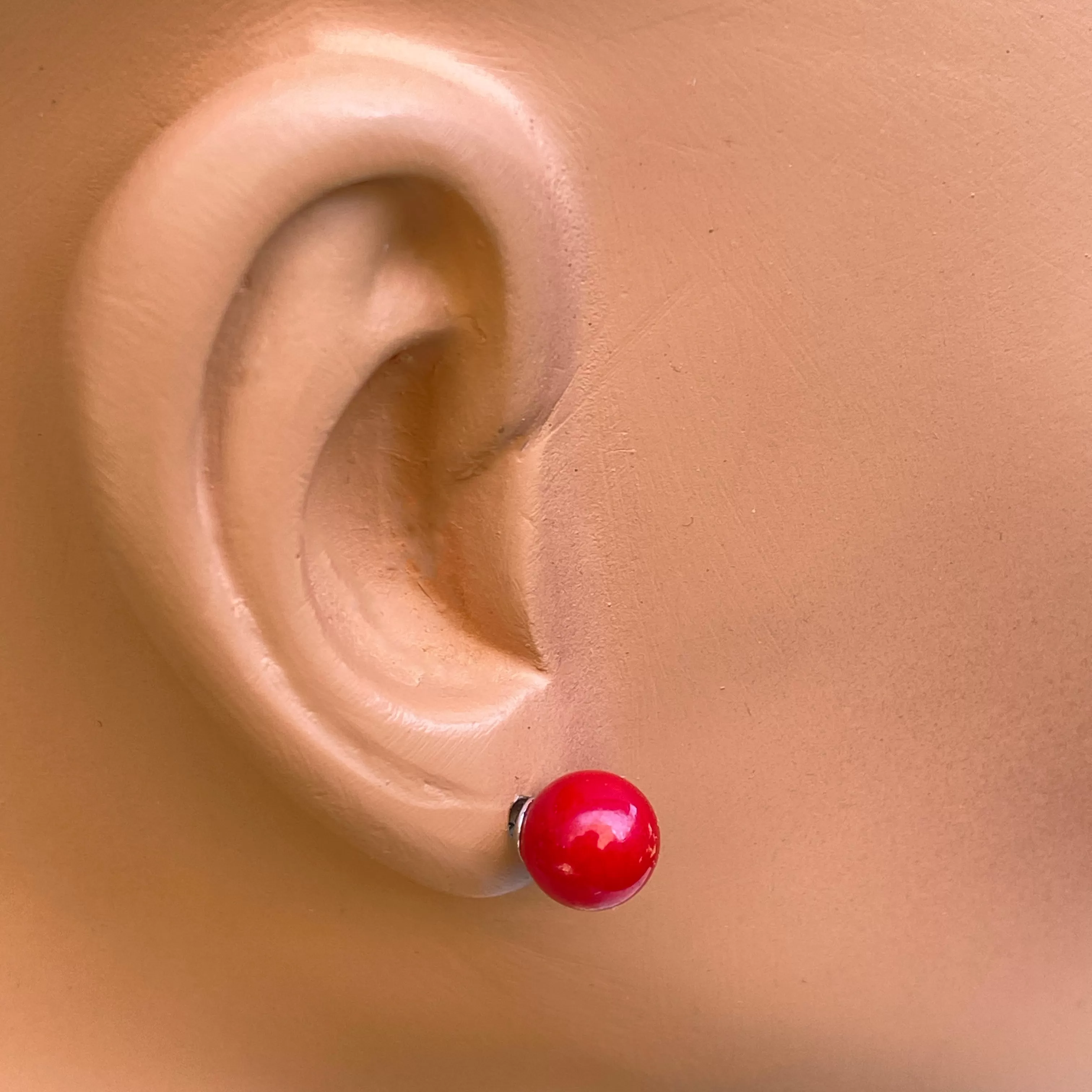 Red Coral Stud Earrings on Sterling Silver Posts