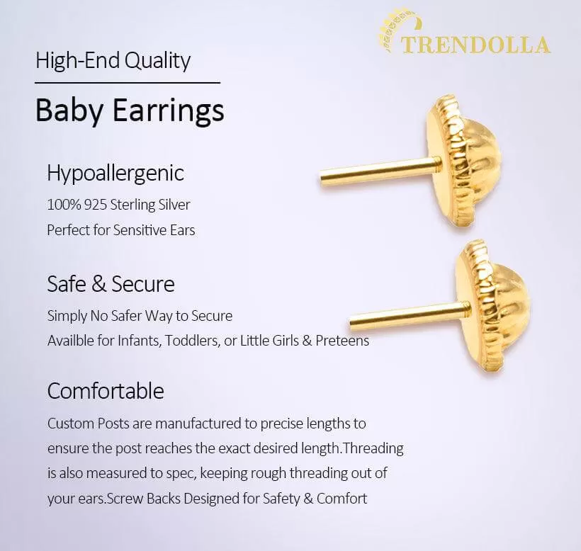 Round Solitaire 4mm Sterling Silver Baby Children Screw Back Earrings