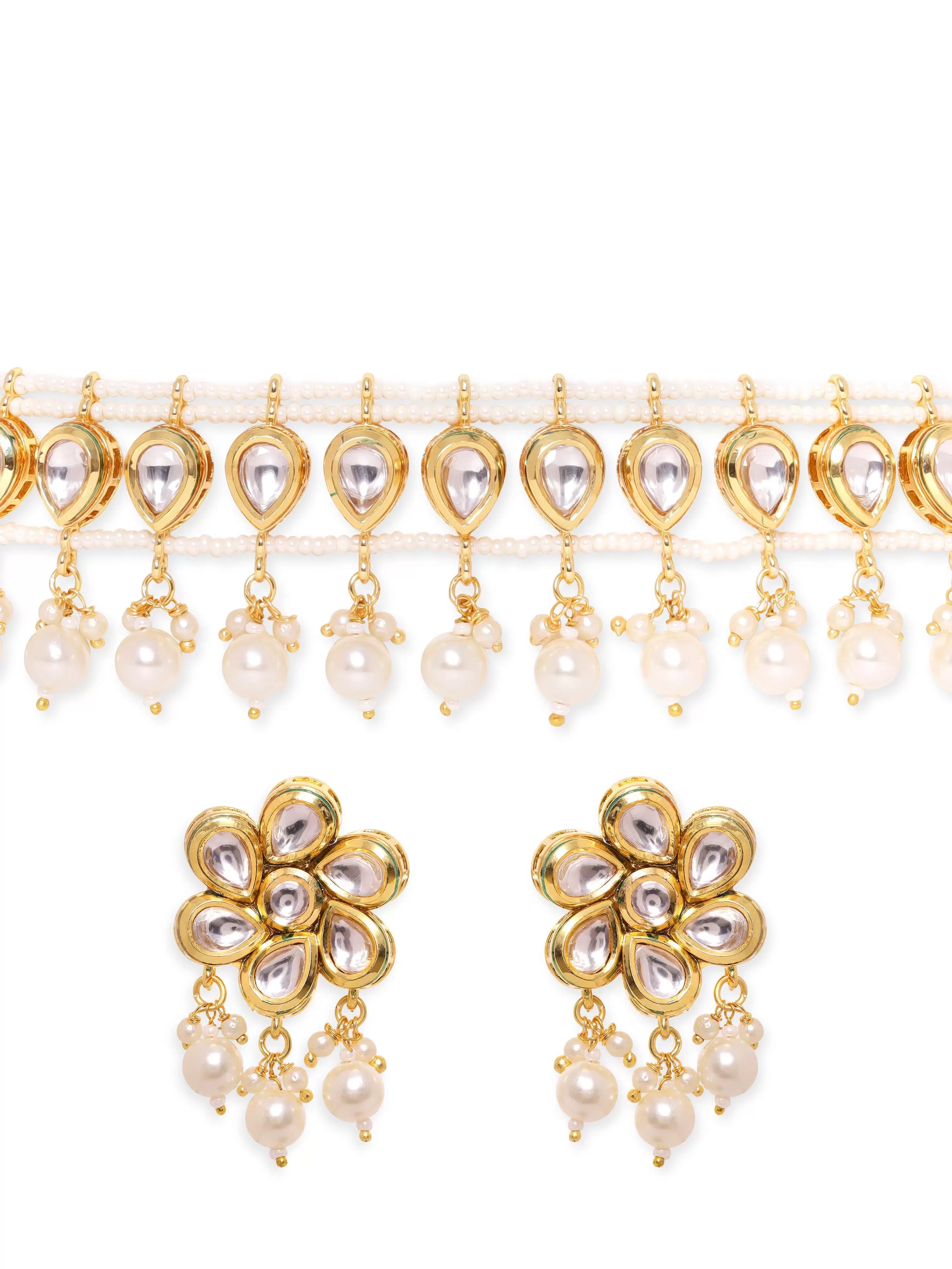 Rubans Radiant 22K Gold Plated Kundan and Pearl beaded Choker jewelry Set