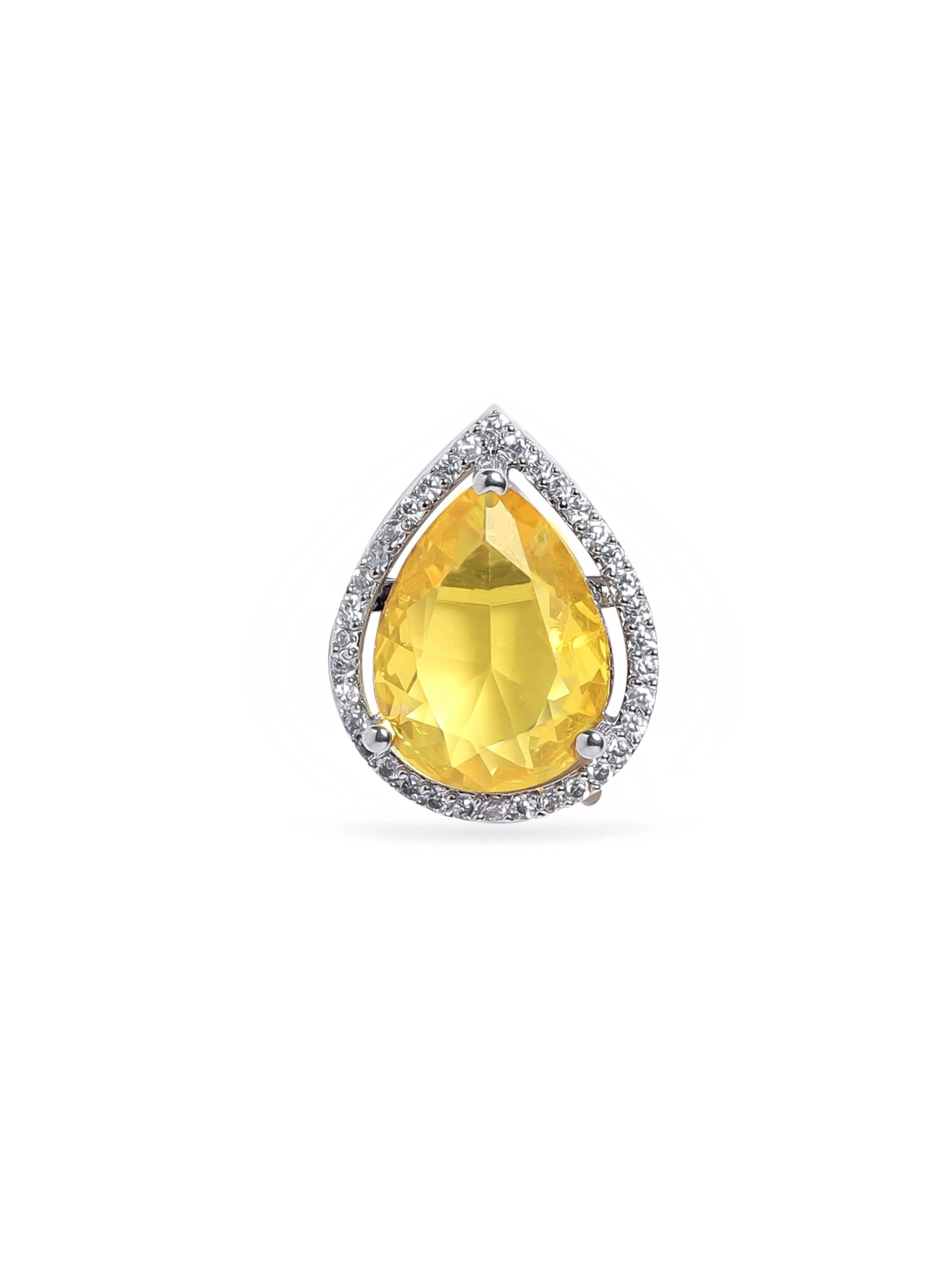 Rubans Rhodium plated Yellow Sapphire Zirconia studded teardrop Zirconia stud earring