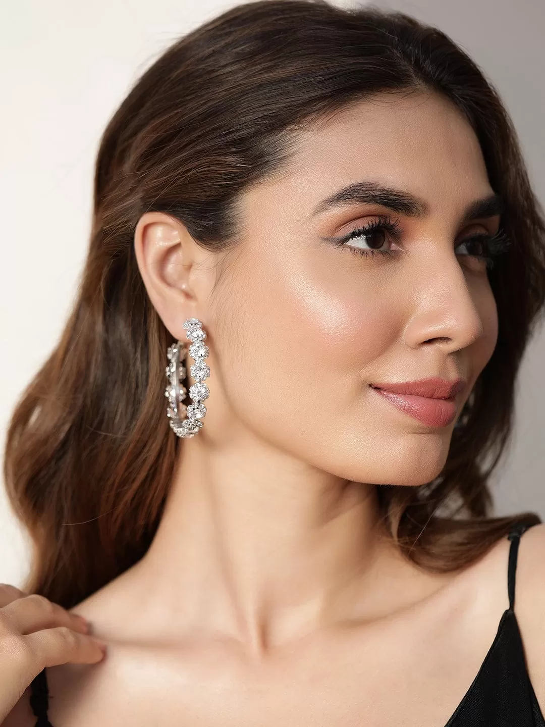 Rubans Rhodium Plated Zircon Studded Floral Earrings