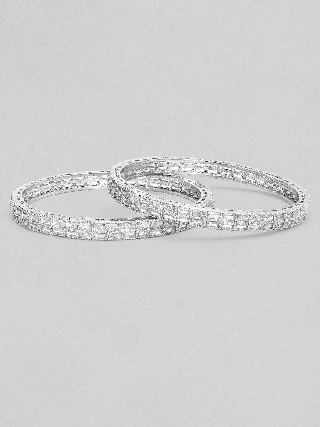 Rubans Set of 2 Silver-Plated Handcrafted AD Studded Bangles