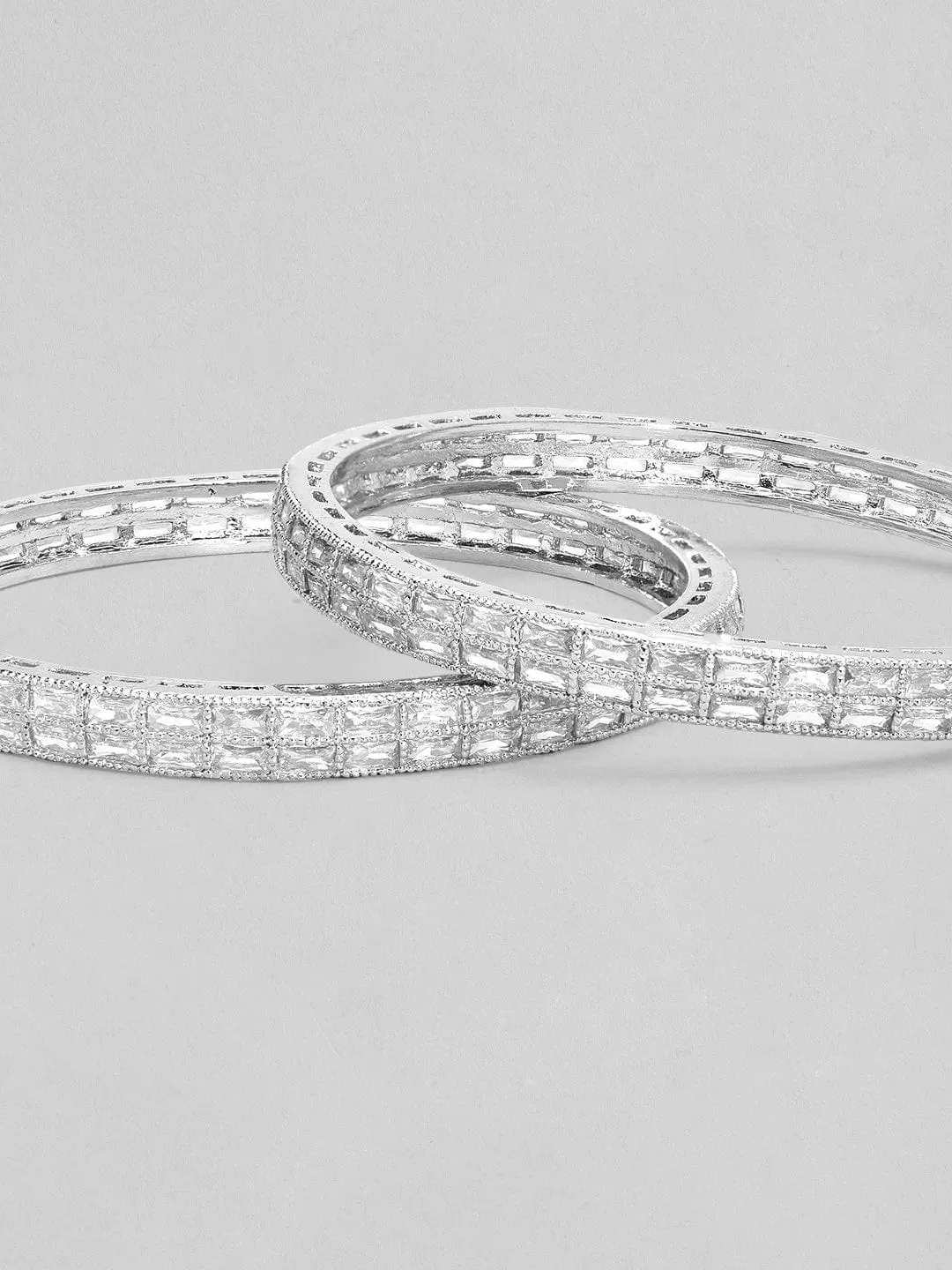 Rubans Set of 2 Silver-Plated Handcrafted AD Studded Bangles