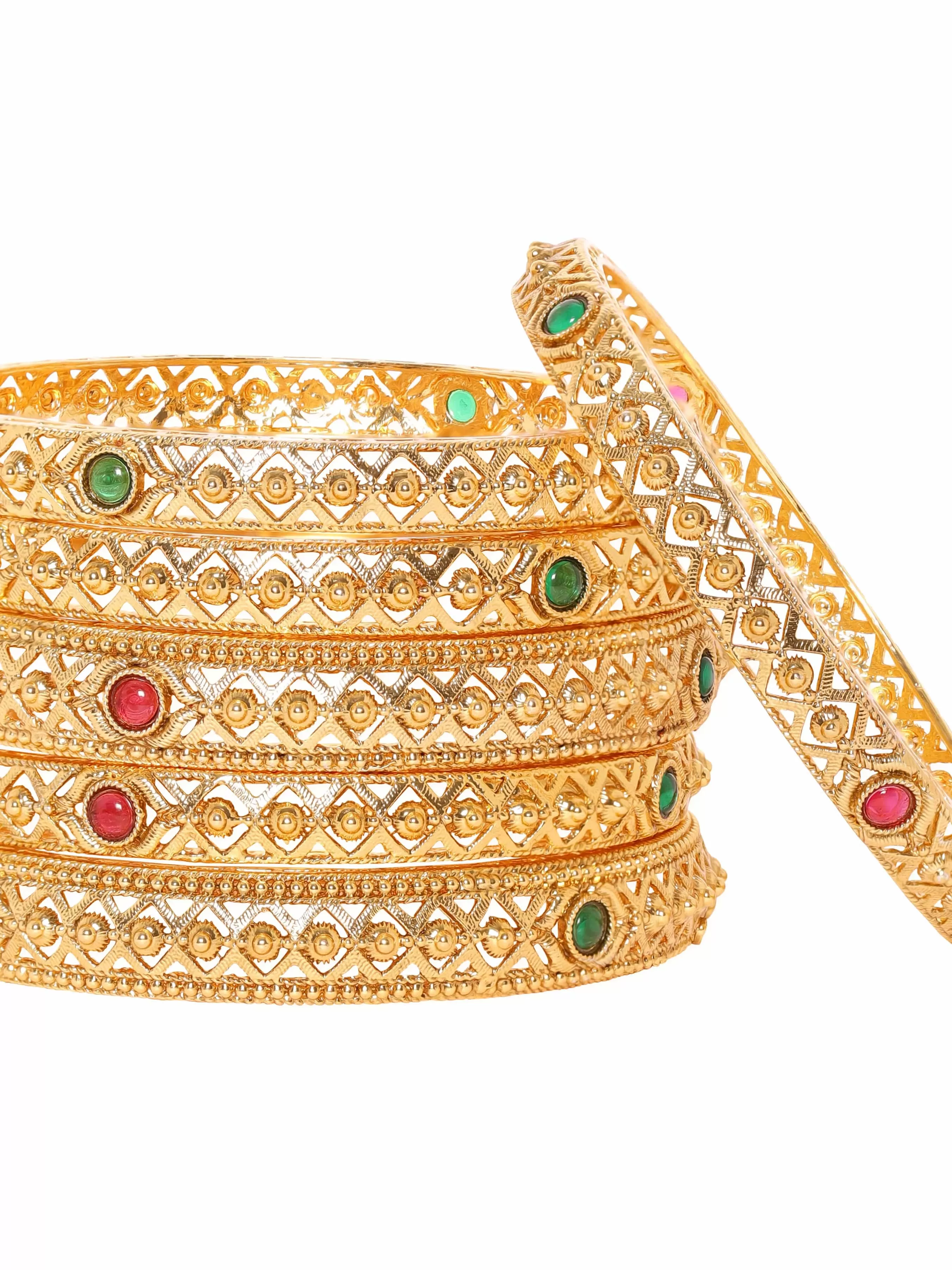 Rubans Set of 6, 22K Gold Plated Filigree Handcrafted Gold Bangles