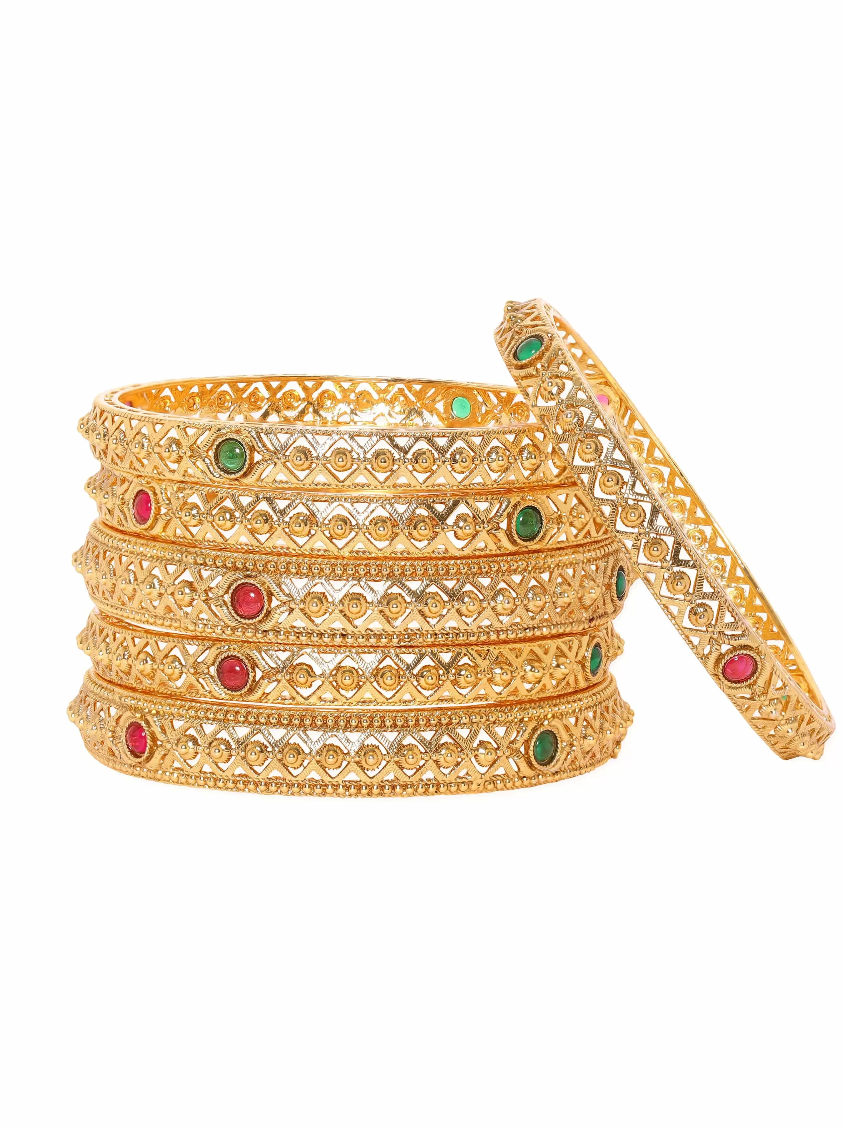 Rubans Set of 6, 22K Gold Plated Filigree Handcrafted Gold Bangles