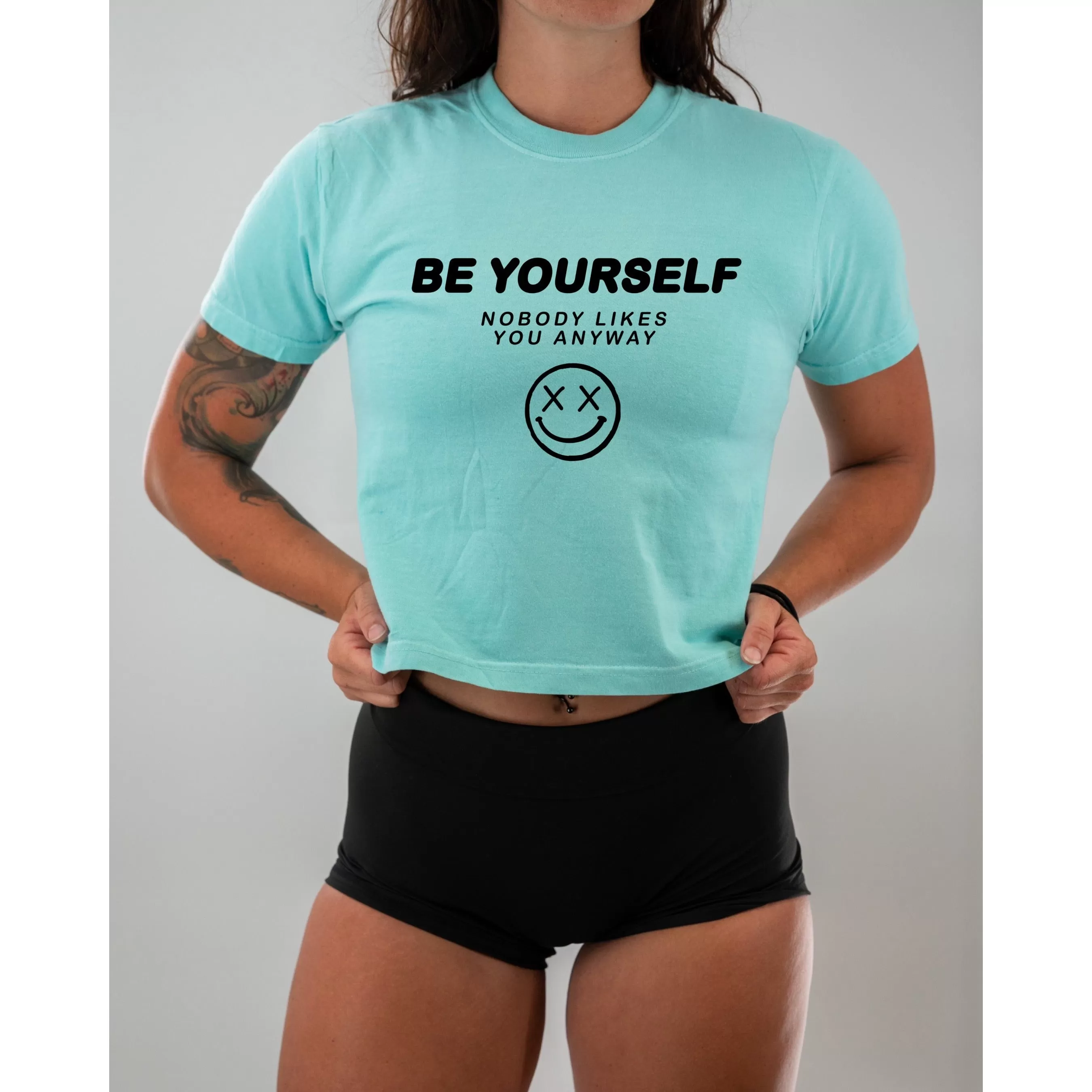 Salty Savage Ladies "Be Yourself" Mineral Washed Crop Tee