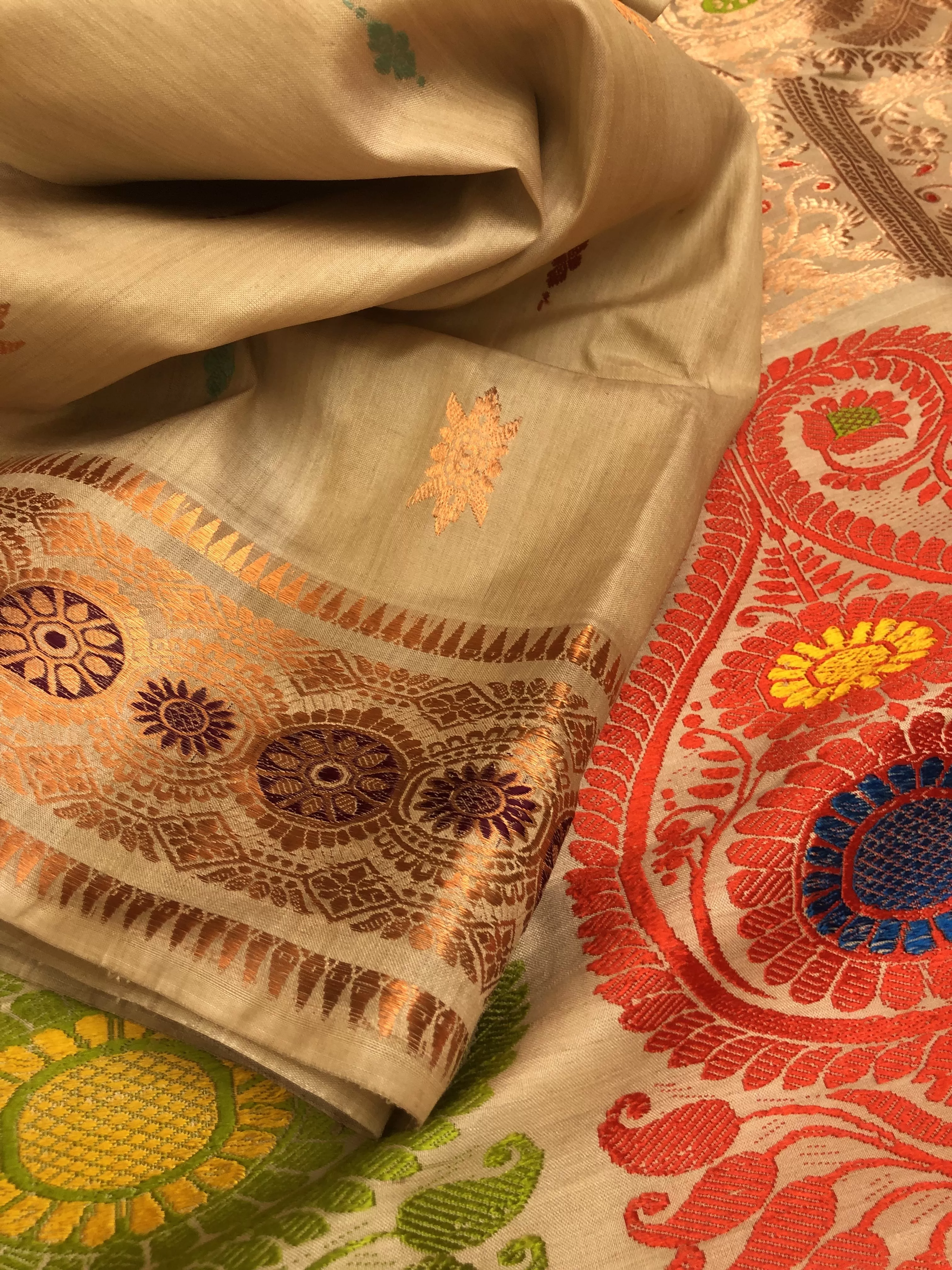 Sandalwood Color Revival Tussar Baluchari Silk Saree with Meenakari Work