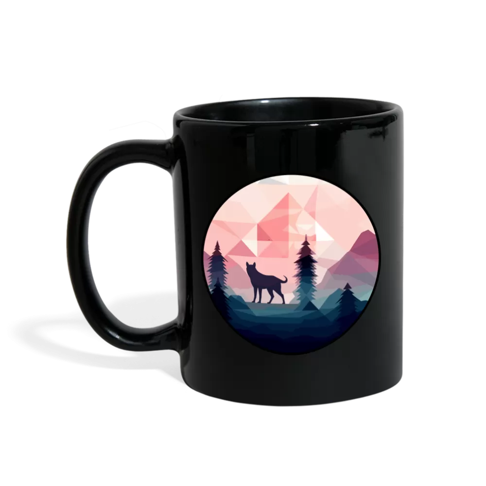 Schwarze Tasse mit Wolfmotiv "Polygon Wolf"