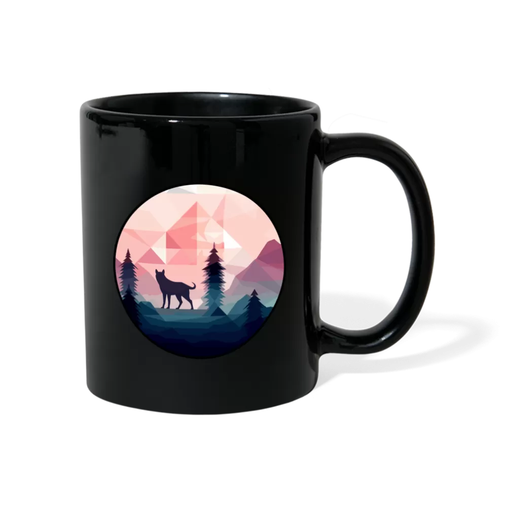 Schwarze Tasse mit Wolfmotiv "Polygon Wolf"