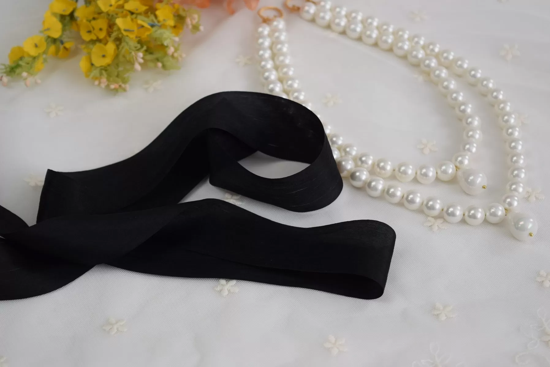 Silk Ribbon - Black - 1.25 Wide - By the Yard