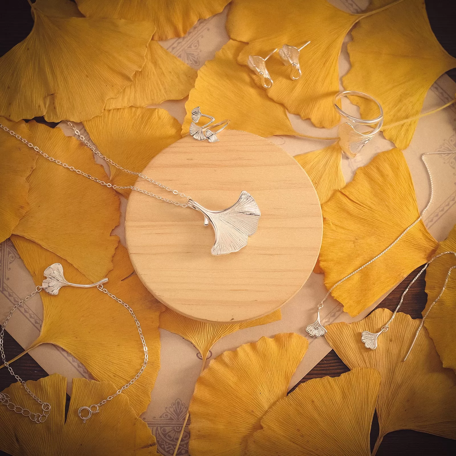 Silver Ginkgo Leaf Earrings