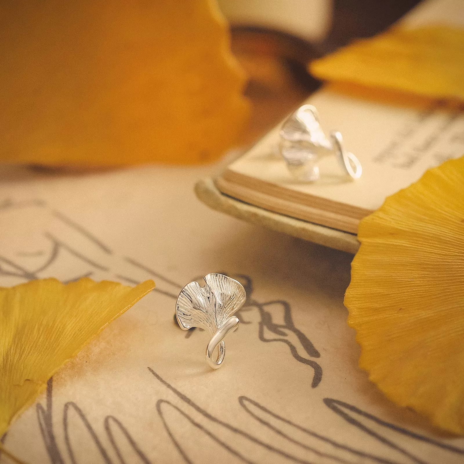 Silver Ginkgo Leaf Earrings