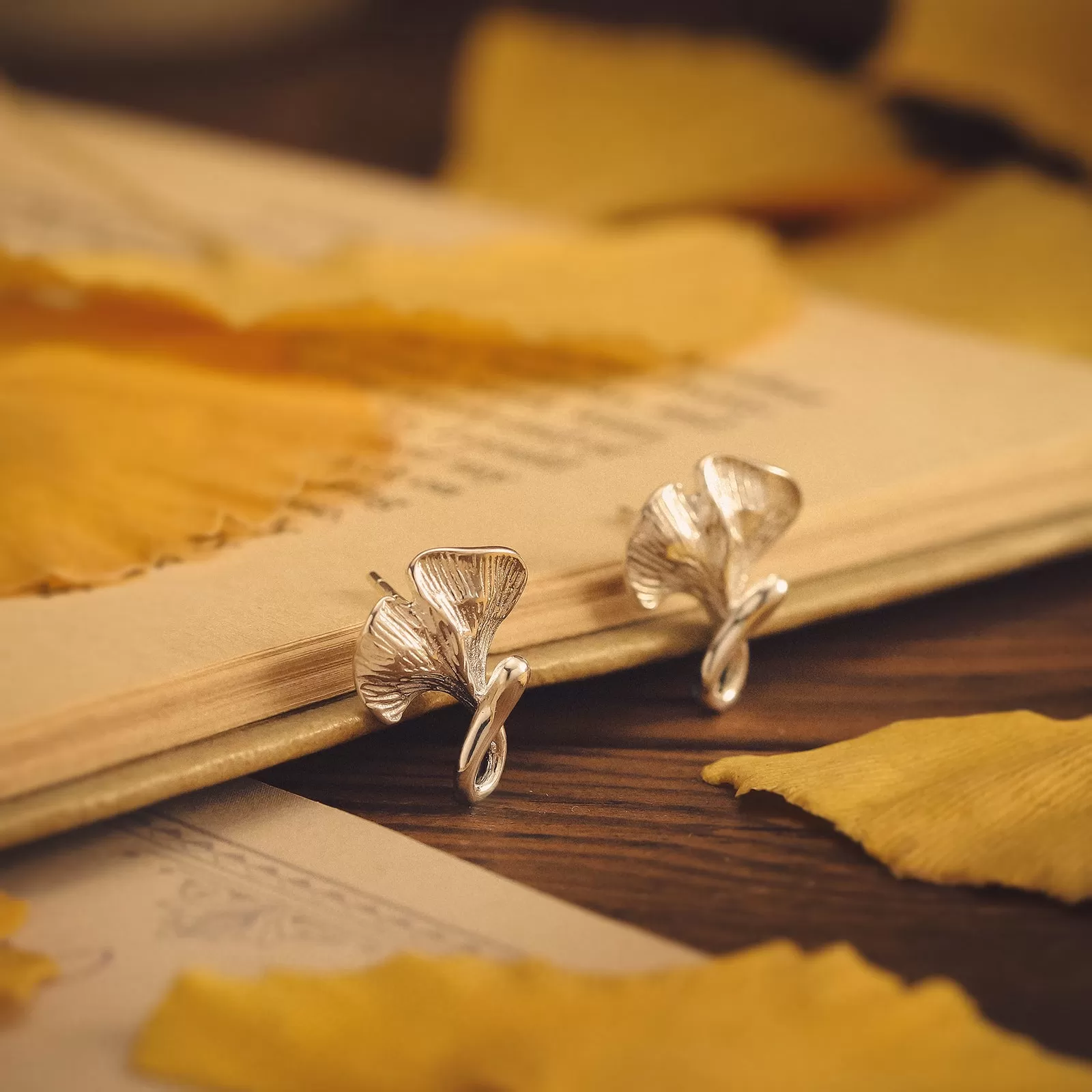 Silver Ginkgo Leaf Earrings