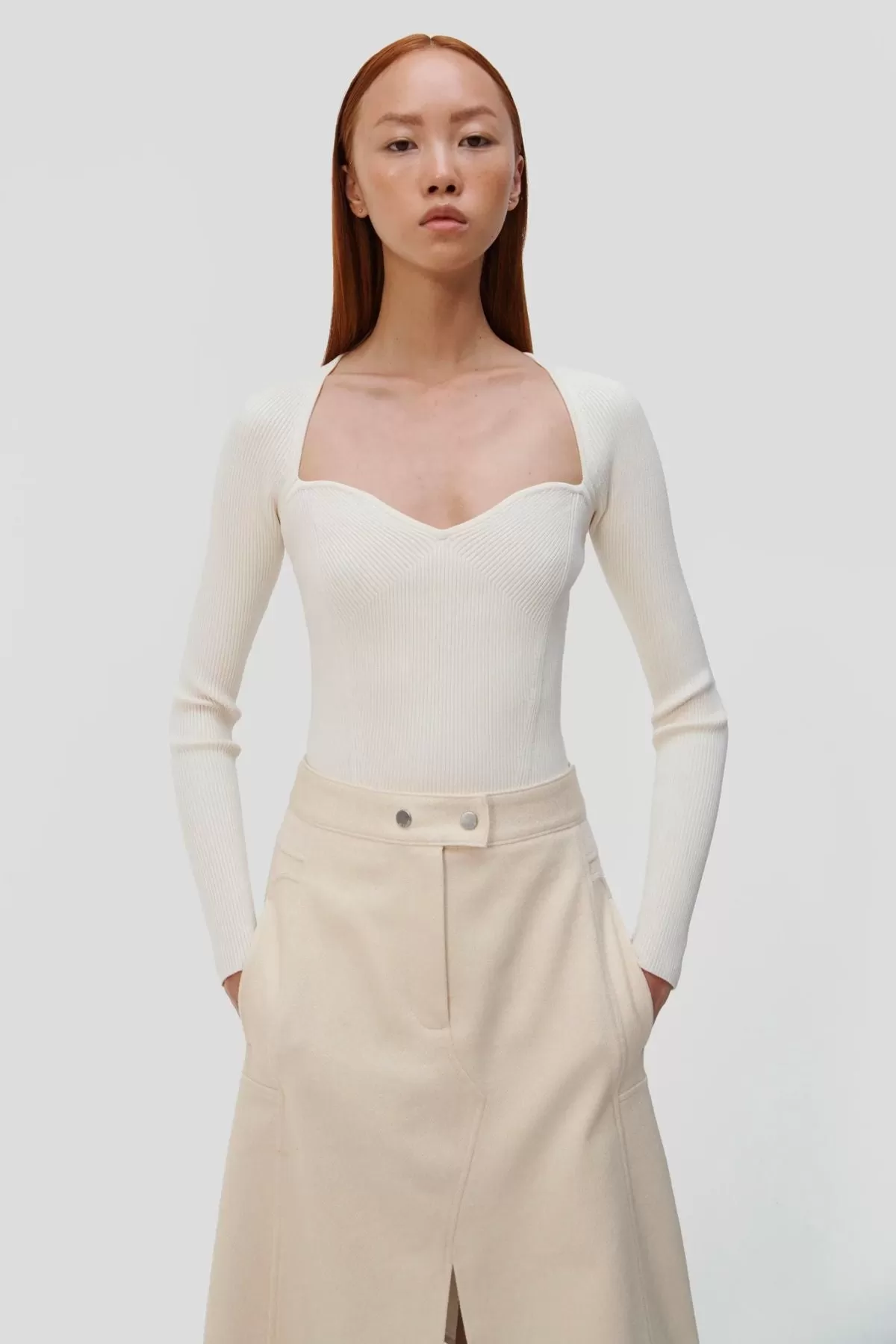 Simkhai Giuliana Longsleeve Sweetheart Top - Ivory