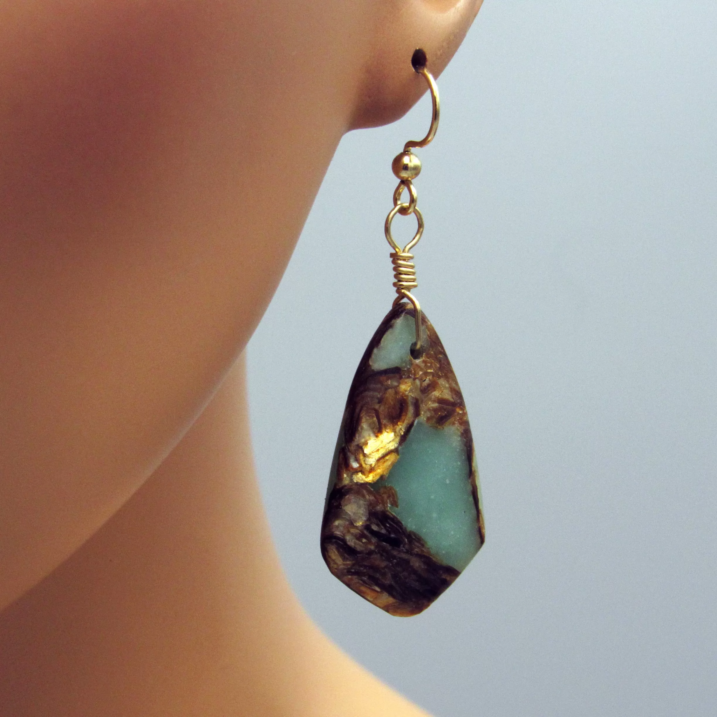 Snakeskin Jasper Gemstone Hand Wrapped w/ 14 kt gf Drop Earrings