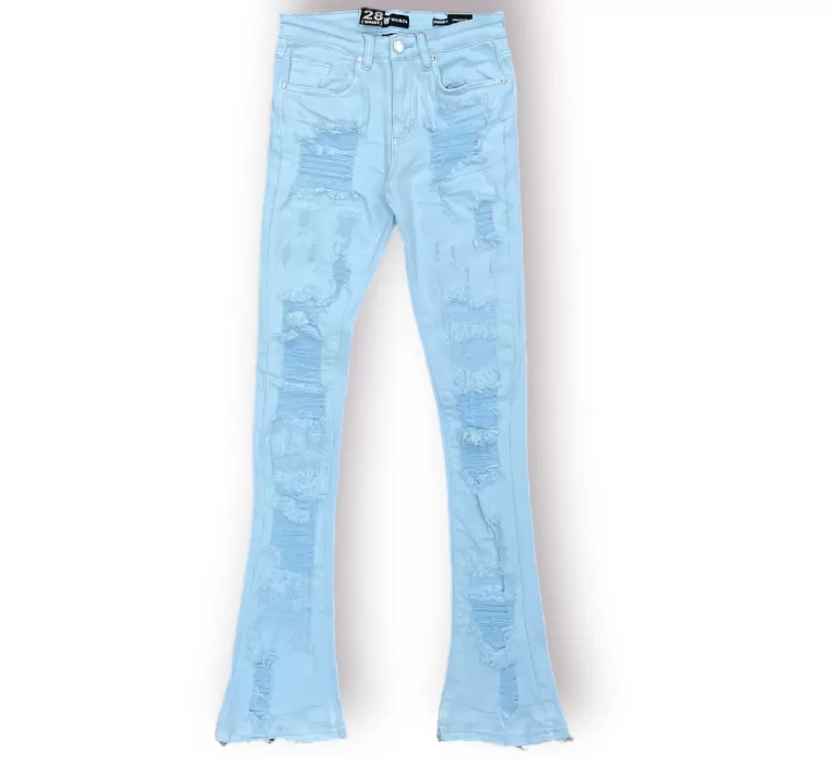 Solid Distressed Stacked Denim (Baby Blue) /C?