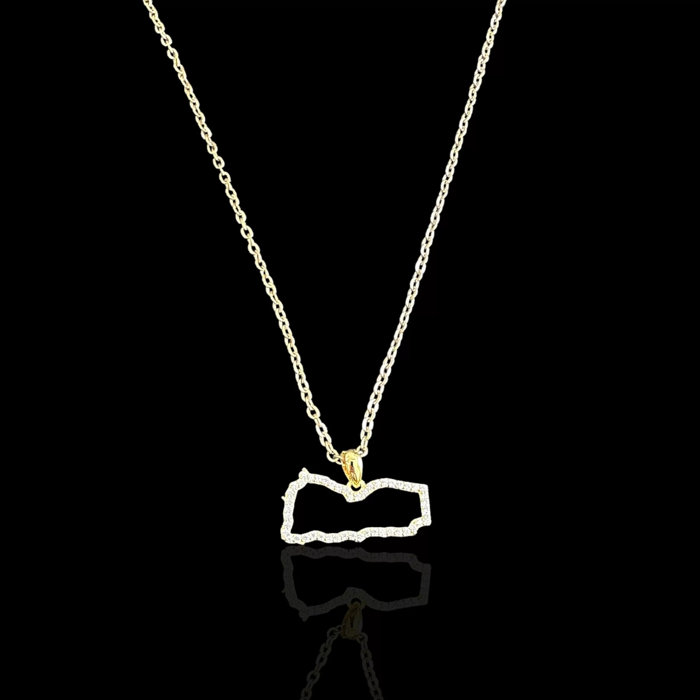 Sterling Silver Yemen Map CZ Outline Necklace - Available in 3 Colors