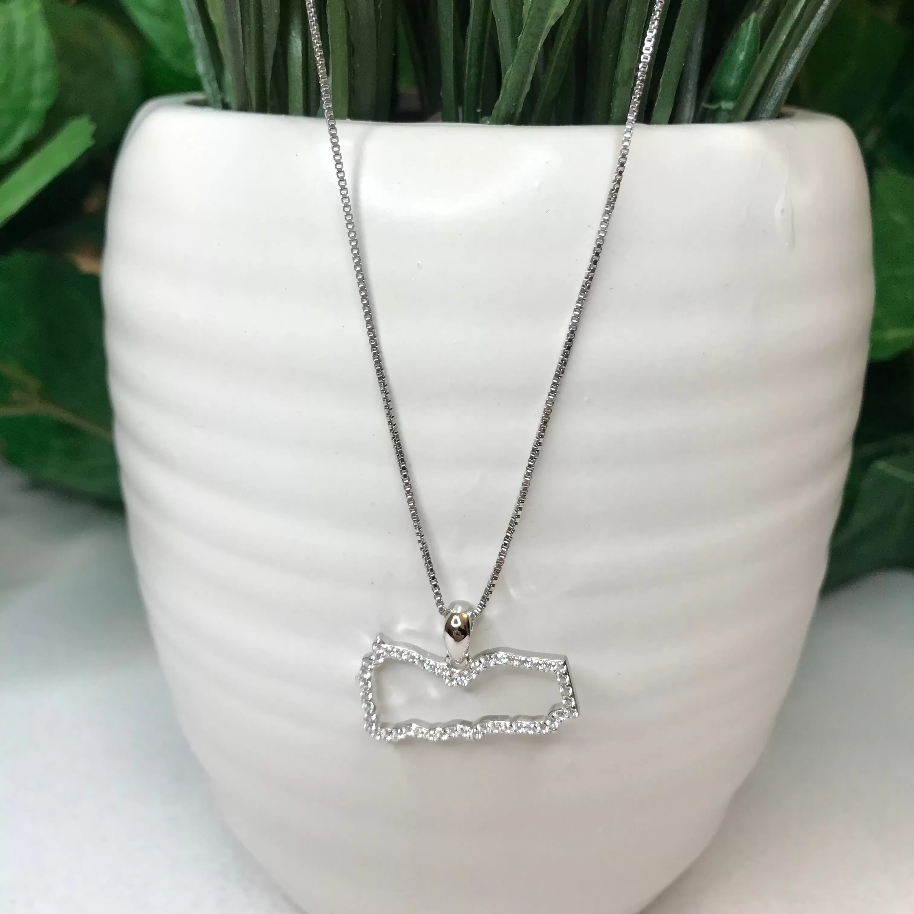 Sterling Silver Yemen Map CZ Outline Necklace - Available in 3 Colors