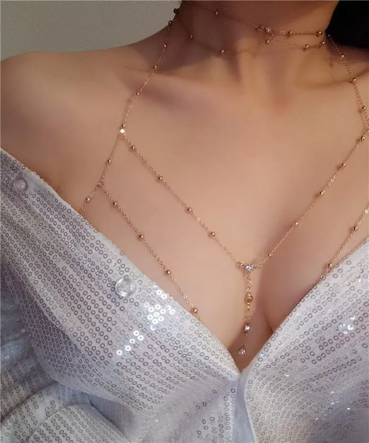 Strass Quaste Sexy Strand Zubehör Körper Brust Kette Halskette Schmuck