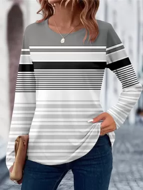 Striped Print Women's Long Sleeve T-shirt for Stylish Everyday and Weekend Wear