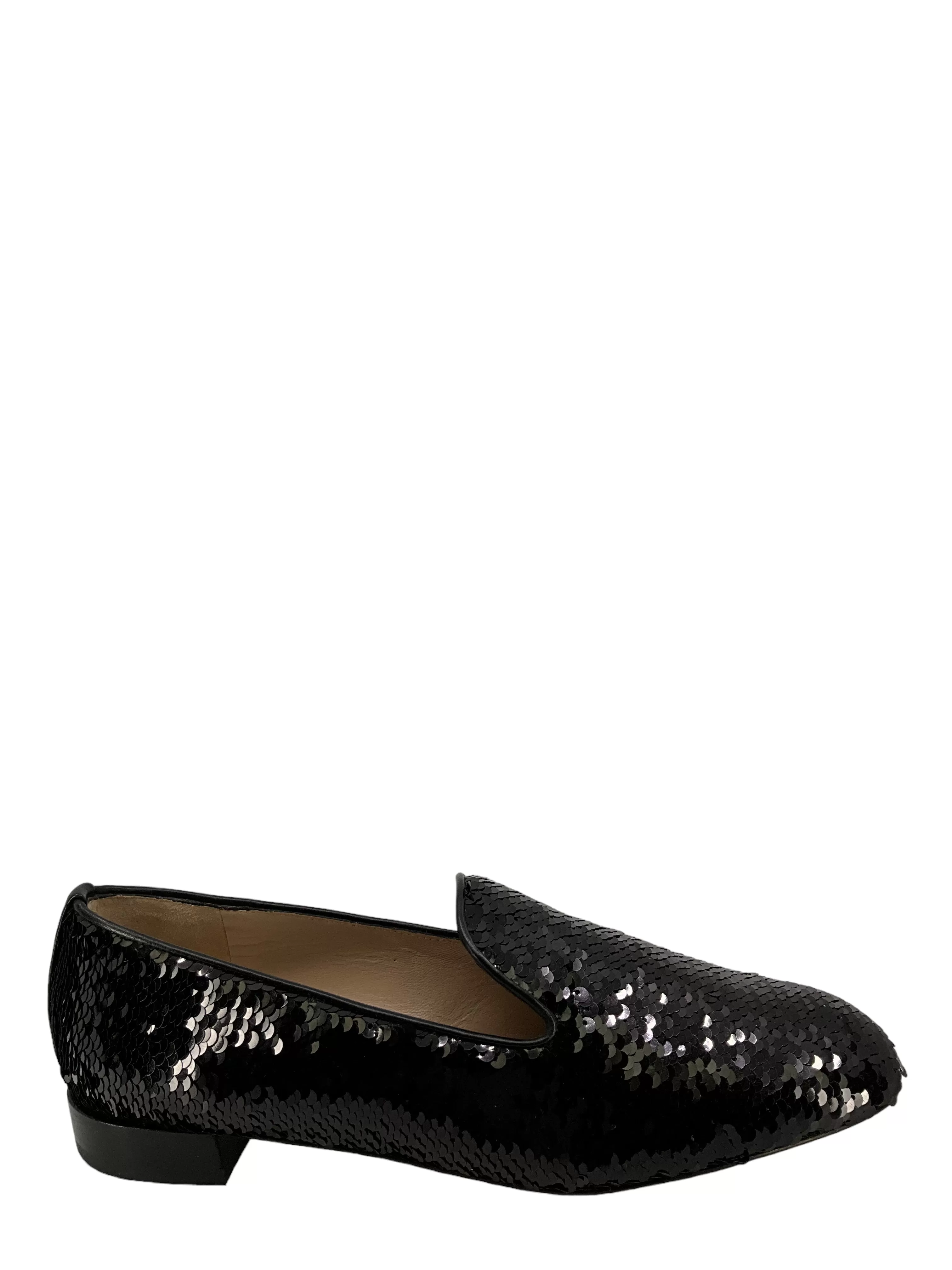 Stuart Weitzman Black Sequin Smoking Slippers Size 8