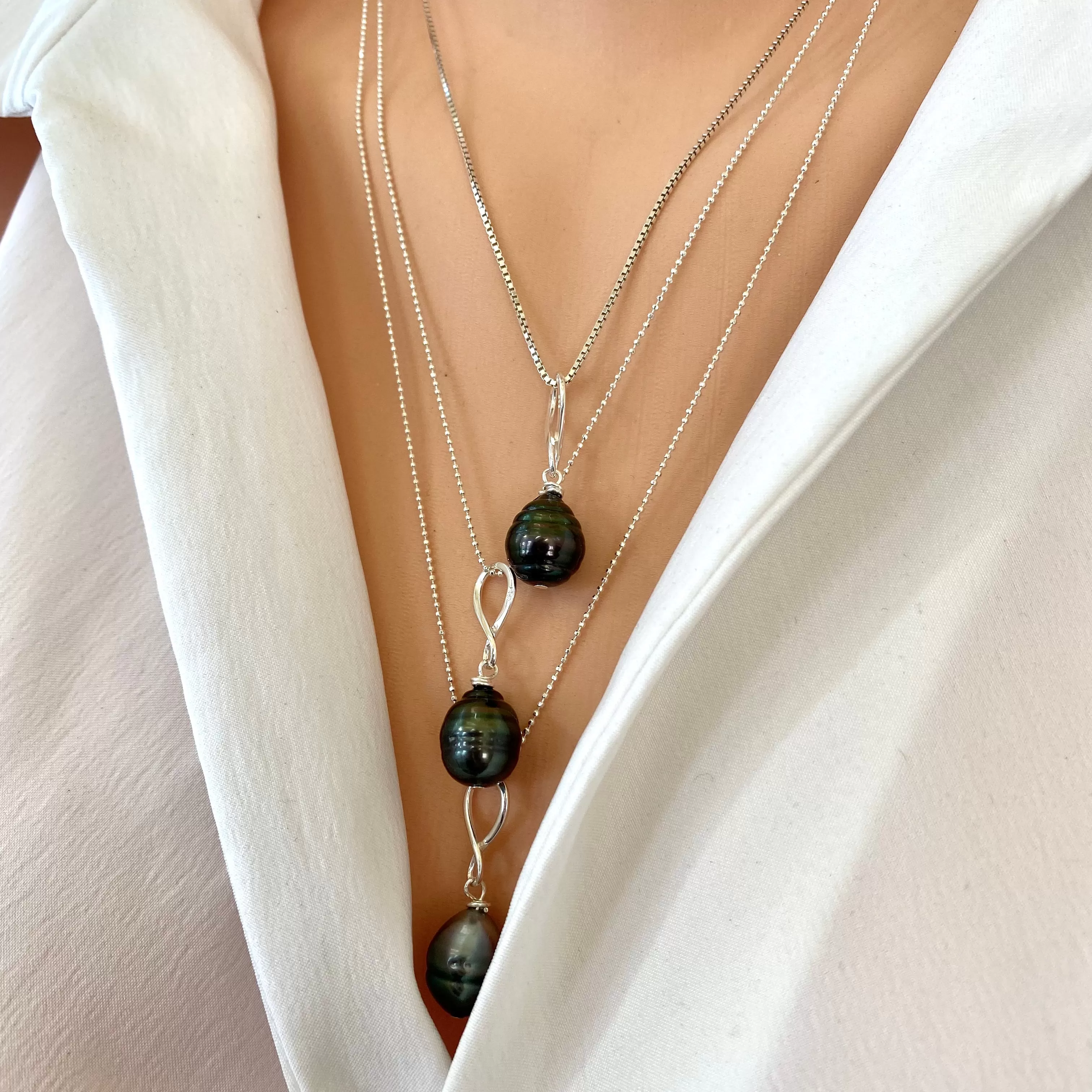 Tahitian Teardrop Pearl Pendant on Sterling Silver Box Chain, 18in, June Birthstone