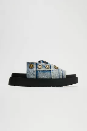 Talk About Us Flatform Casual Slides - Denim