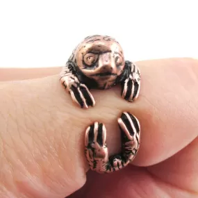 Three Toed Sloth Shaped Animal Wrapped Around Your Finger Ring in Copper