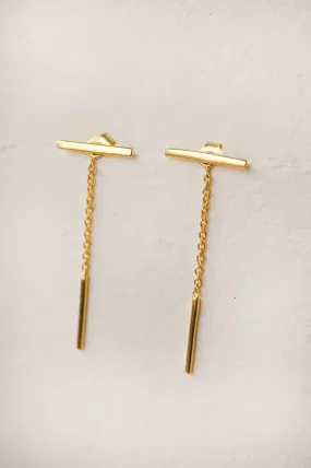 Three Way Gold Plated Sterling Silver Bar Detachable Dangler Earrings