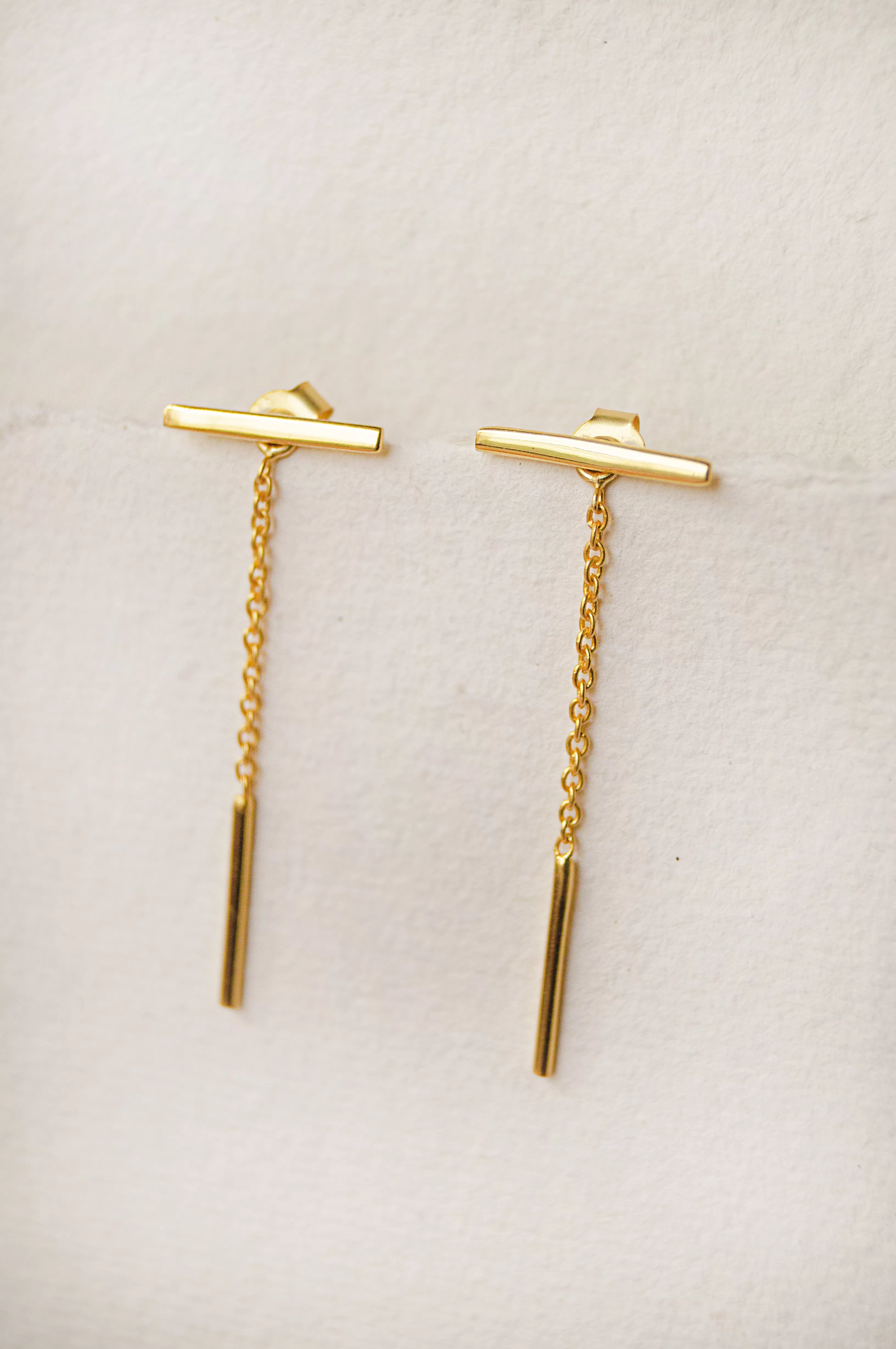 Three Way Gold Plated Sterling Silver Bar Detachable Dangler Earrings