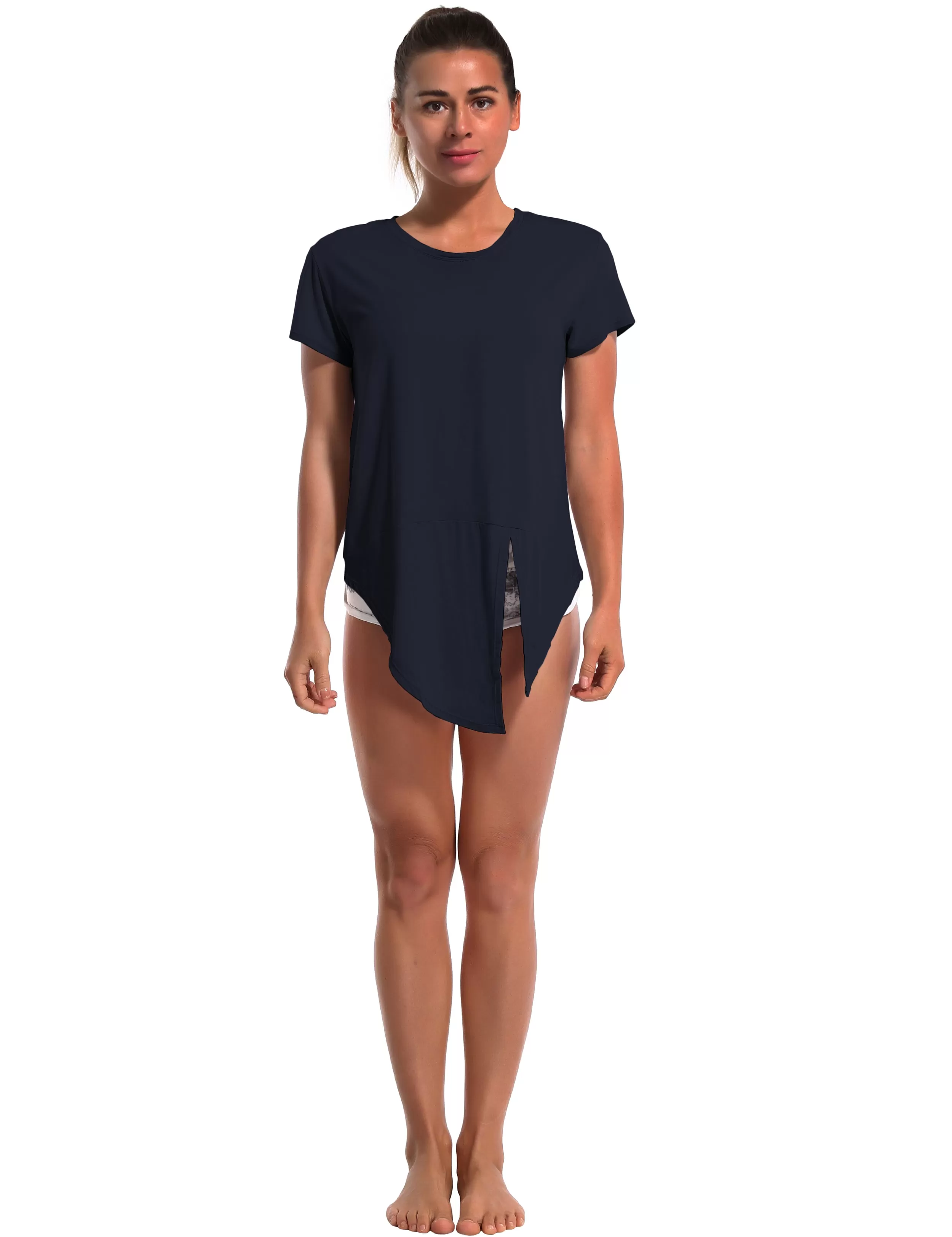 Tie Up Crop Top Short Sleeve T-Shirt darknavy