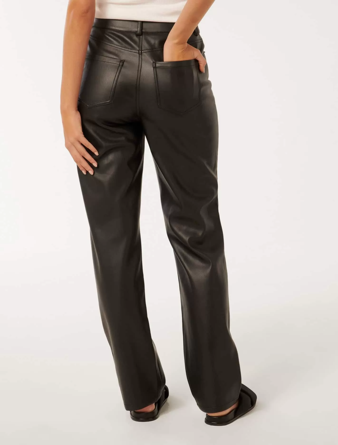 Una Vegan Leather Straight Leg Pants