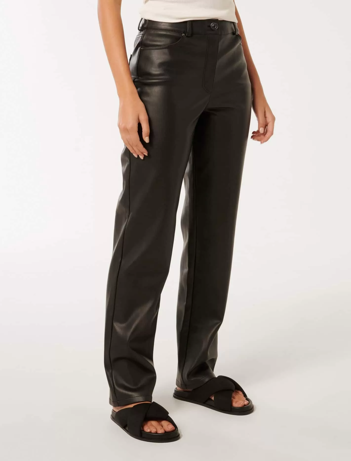 Una Vegan Leather Straight Leg Pants