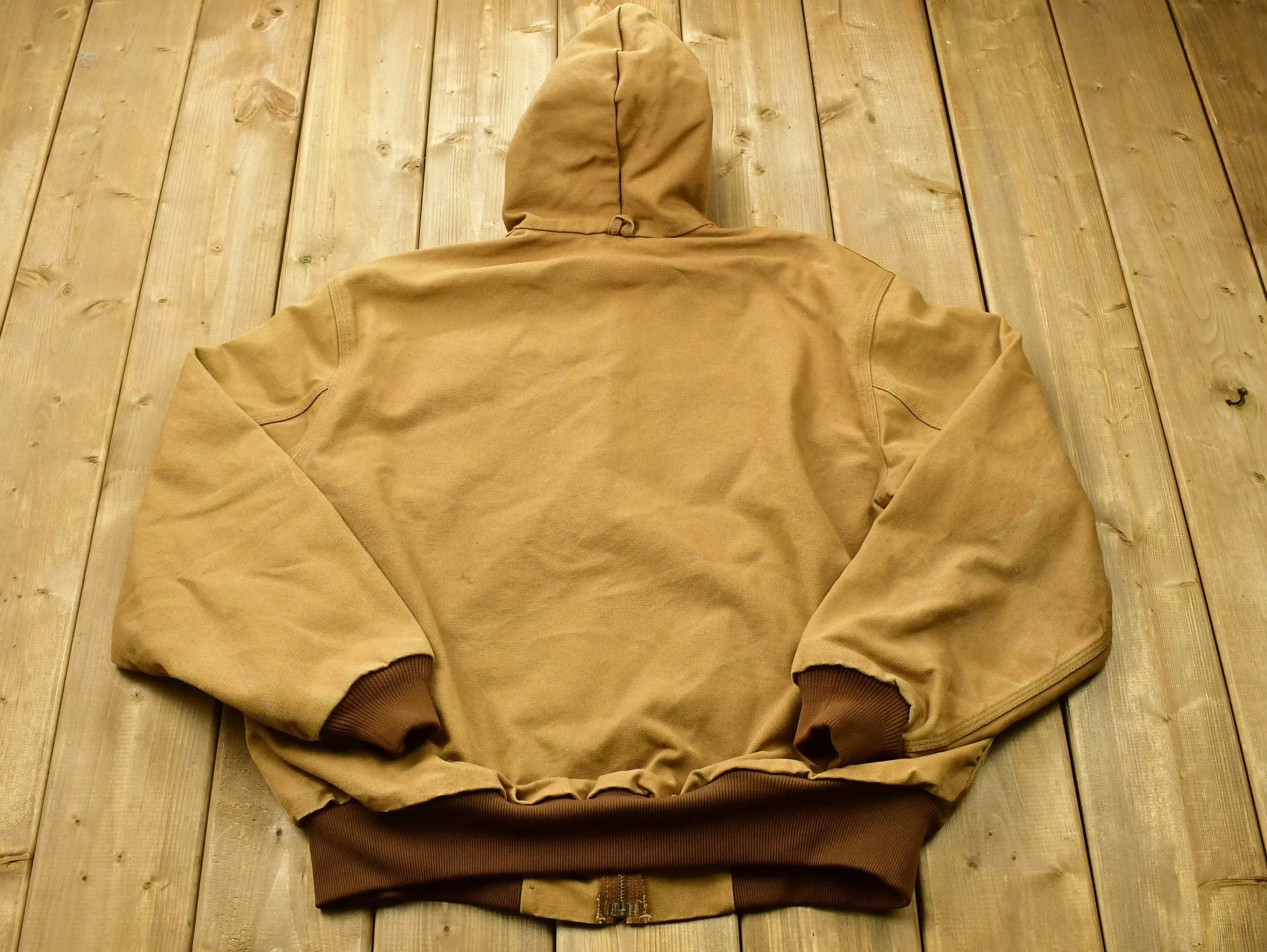 Vintage 90&#39;s Carhartt Hooded Chore Coat / Workwear / Streetwear / 80s / 90s / Made In USA / Distressed Carhartt / Union Made