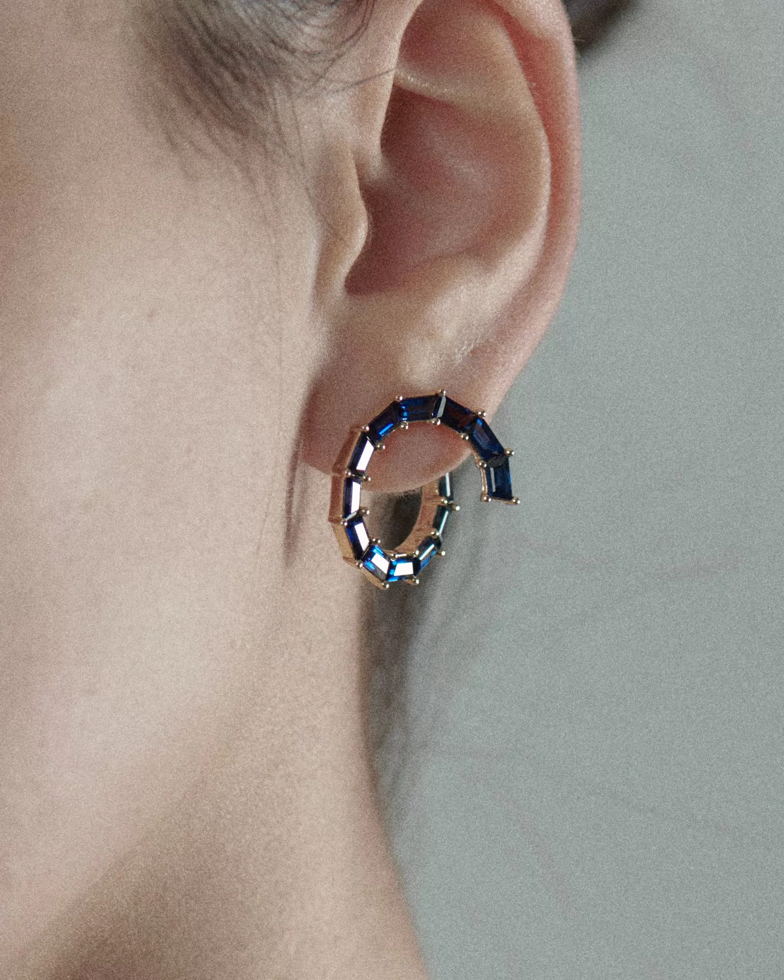 Whirlpool Sapphire Trapeze Spiral Hoop Earrings