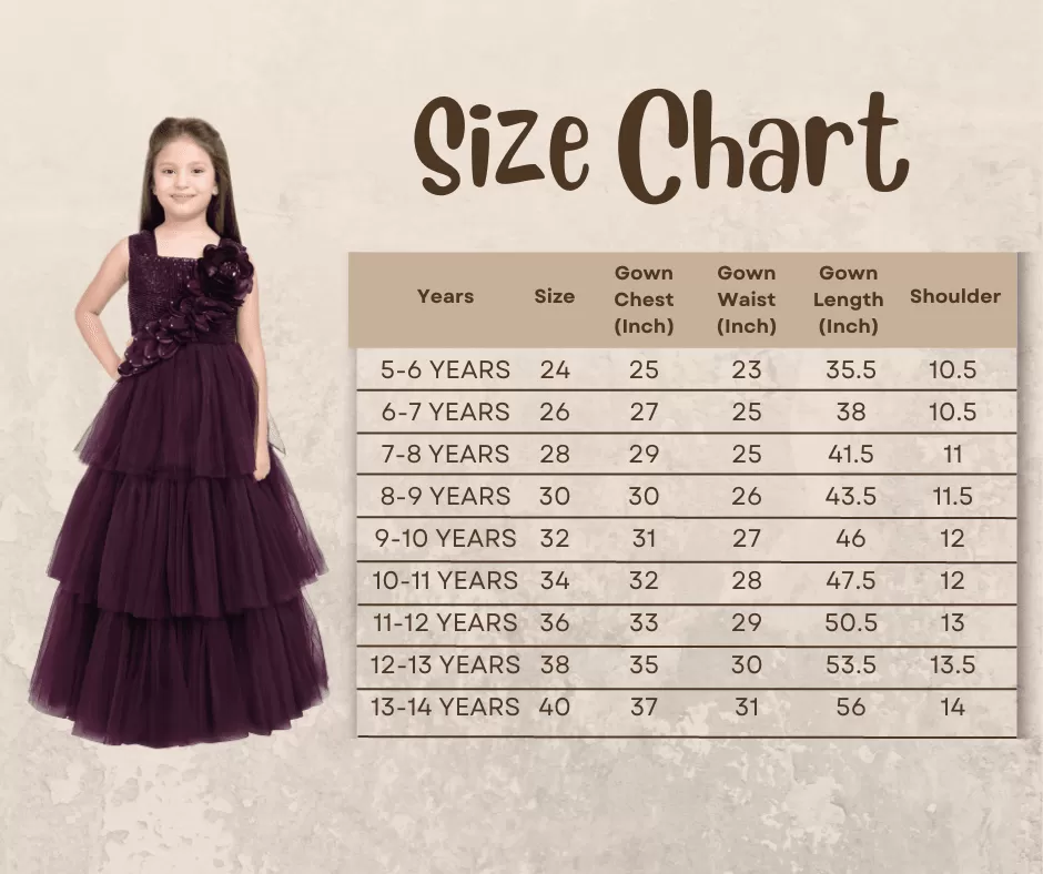 Wine Coloured Big Flower Pattern Gown For Girls